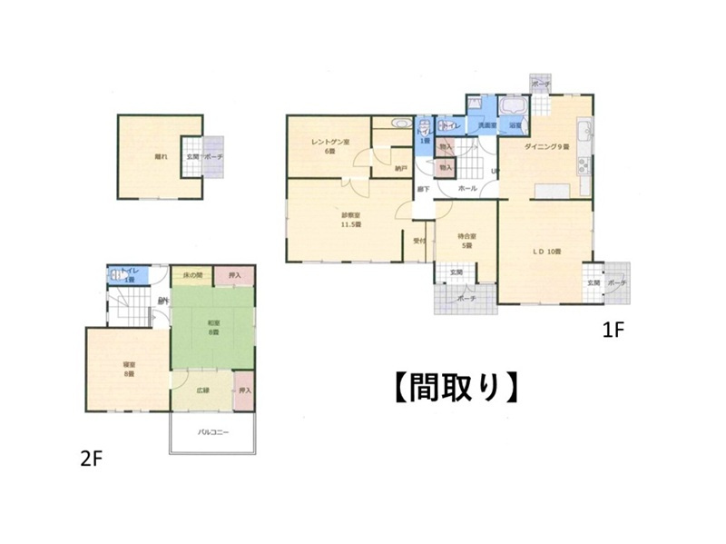 行田市持田４丁目　中古戸建　間取り　医療スペースと居住スペースの動線が分かりやすい間取りとなっております。