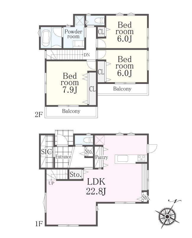 ◆土地200m2以上◆カースペース２台～上依知　新築分譲～全2棟の間取り|2号棟
間取り：3LDK　土地面積：218.58m2　建物面積：102.88m2
