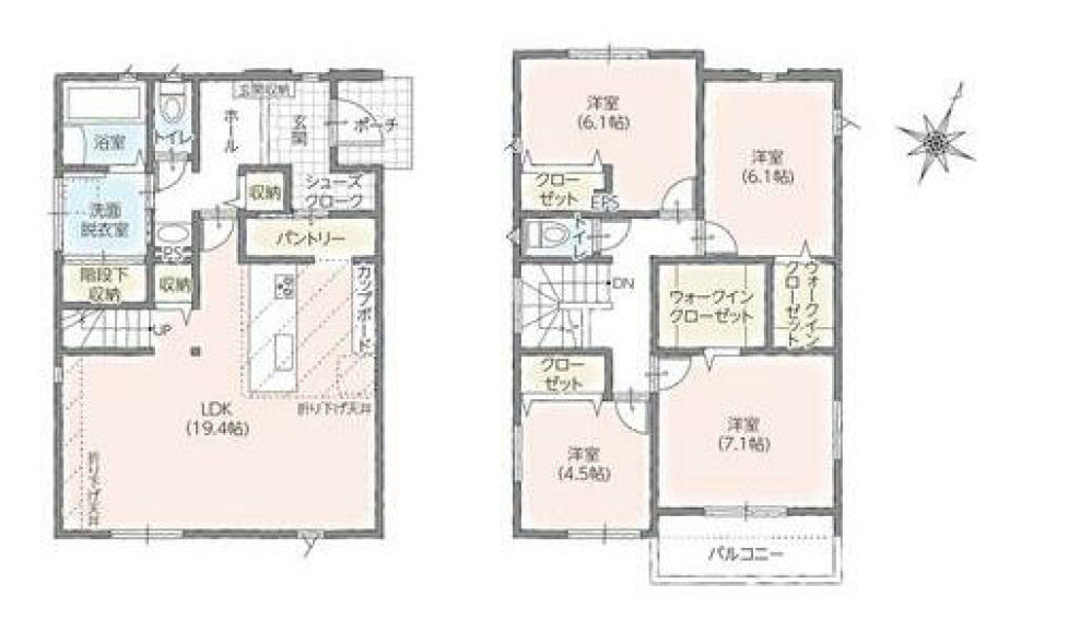 宇都宮市細谷町430　新築住宅全３棟の間取り|■建坪35.44坪　敷地66.1坪　ＬＤＫ吹抜け　SIC　WIC　カップボード　パントリー■