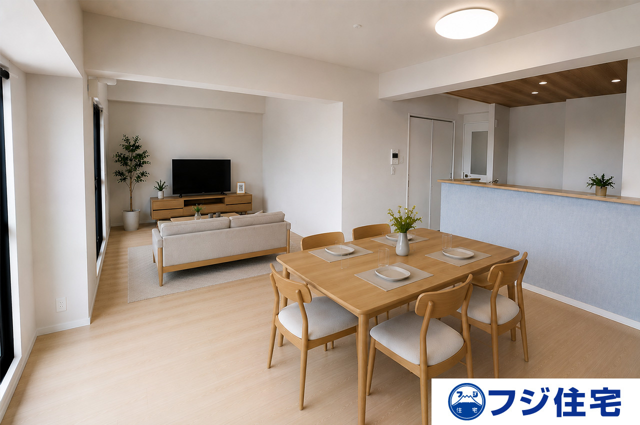 イトーピア金剛東グランヒルズの居間・リビング|LDK：バーチャルステージング画像（AI合成）です。合成された家具等は販売価格に含まれません。