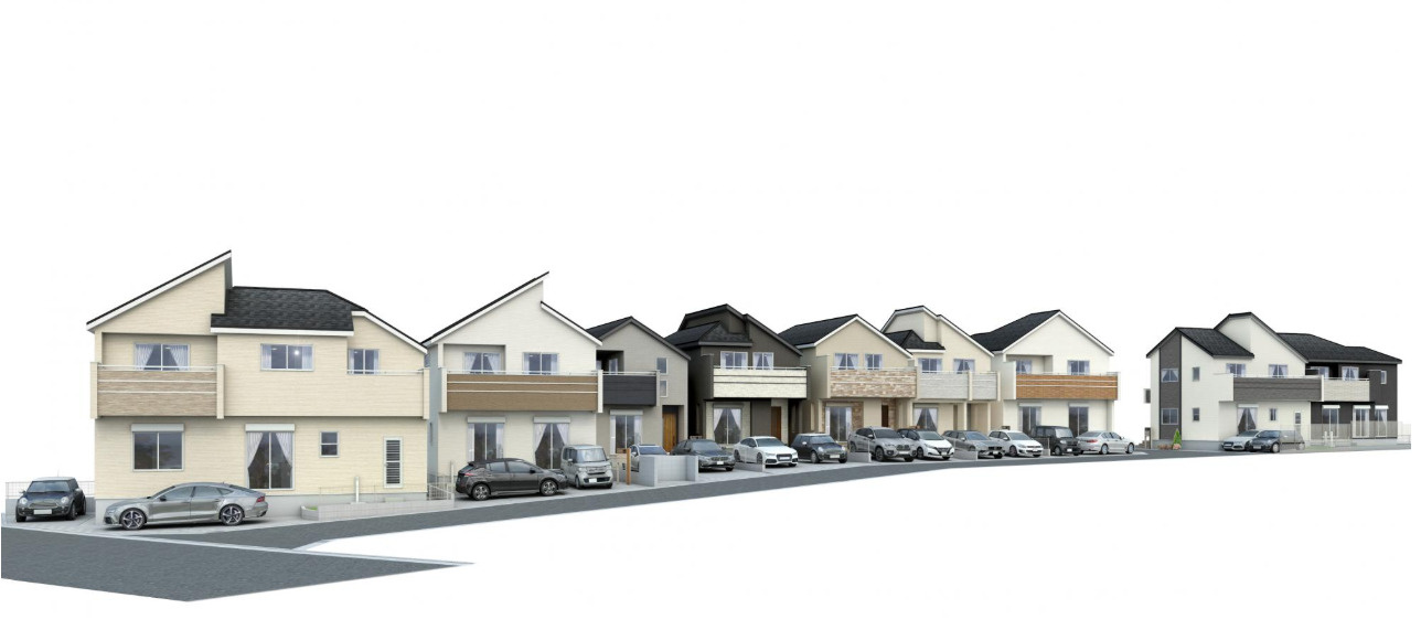 横浜市瀬谷区北新 新築戸建て【仲介手数料無料】カースペース2台の外観パース