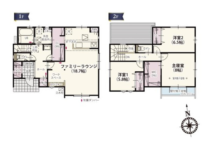 前橋市箱田町第9期　新築住宅全7棟の間取り|■建坪32.81坪　敷地56.82坪　ワークスペース　SIC　WIC　パントリー■