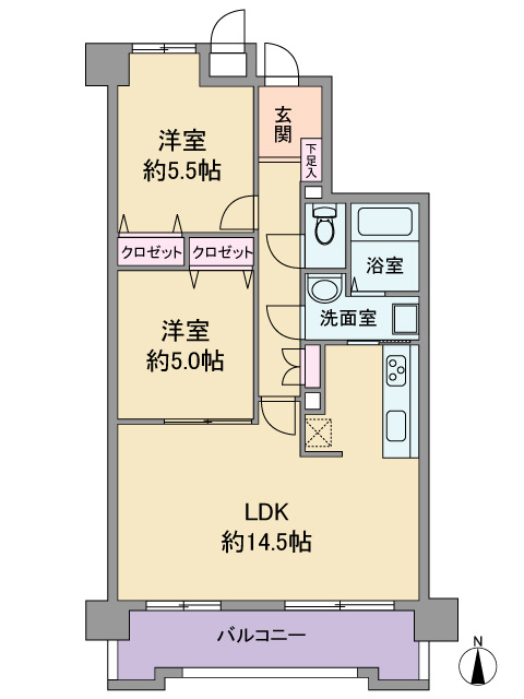  ≪南向き×陽当たり◎≫ライオンズマンション大和町四丁目の間取り|◆当日・平日のご案内大歓迎◆ 2LDK、価格1,490万円、専有面積55.93m2、バルコニー面積7.98m2 人気エリアにつき、お早めにお問い合わせください♪