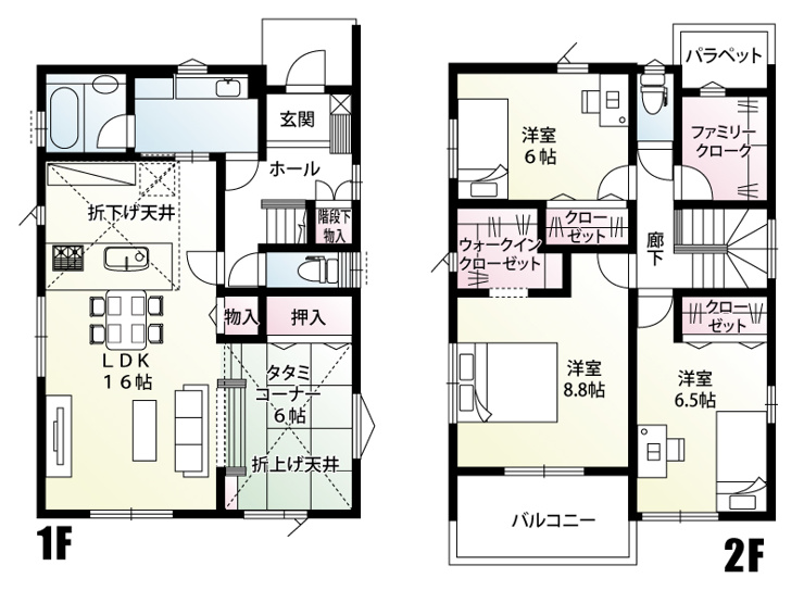 キッチン、洗面室、浴室とつながる便利な水周りの家事動線！収納もたっぷりの間取りです！
