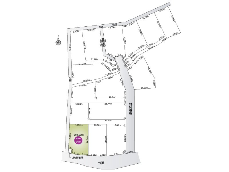 中岩瀬（全14区画）12号地：土地面積301.02㎡（91.05坪）