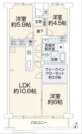 内装リフォーム済み！　パレ平塚すみれ平四番館の間取り