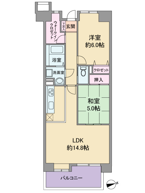 ≪10階部分×眺望◎≫リフォーム♪中山パーク・ホームズ２番館の間取り|◆当日・平日のご案内大歓迎◆ 2LDK+FC、価格1,990万円、専有面積60.08㎡、バルコニー面積7.61㎡　人気エリアにつき、お早めにお問い合わせください♪