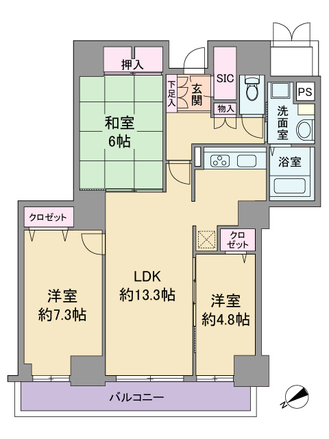  ＼総戸数310戸の大規模マンション／パークタワー台原の間取り|◆当日・平日のご案内大歓迎◆ 3LDK、価格2,490万円、専有面積75.60m2、バルコニー面積8.28m2　お早めにお問い合わせください♪