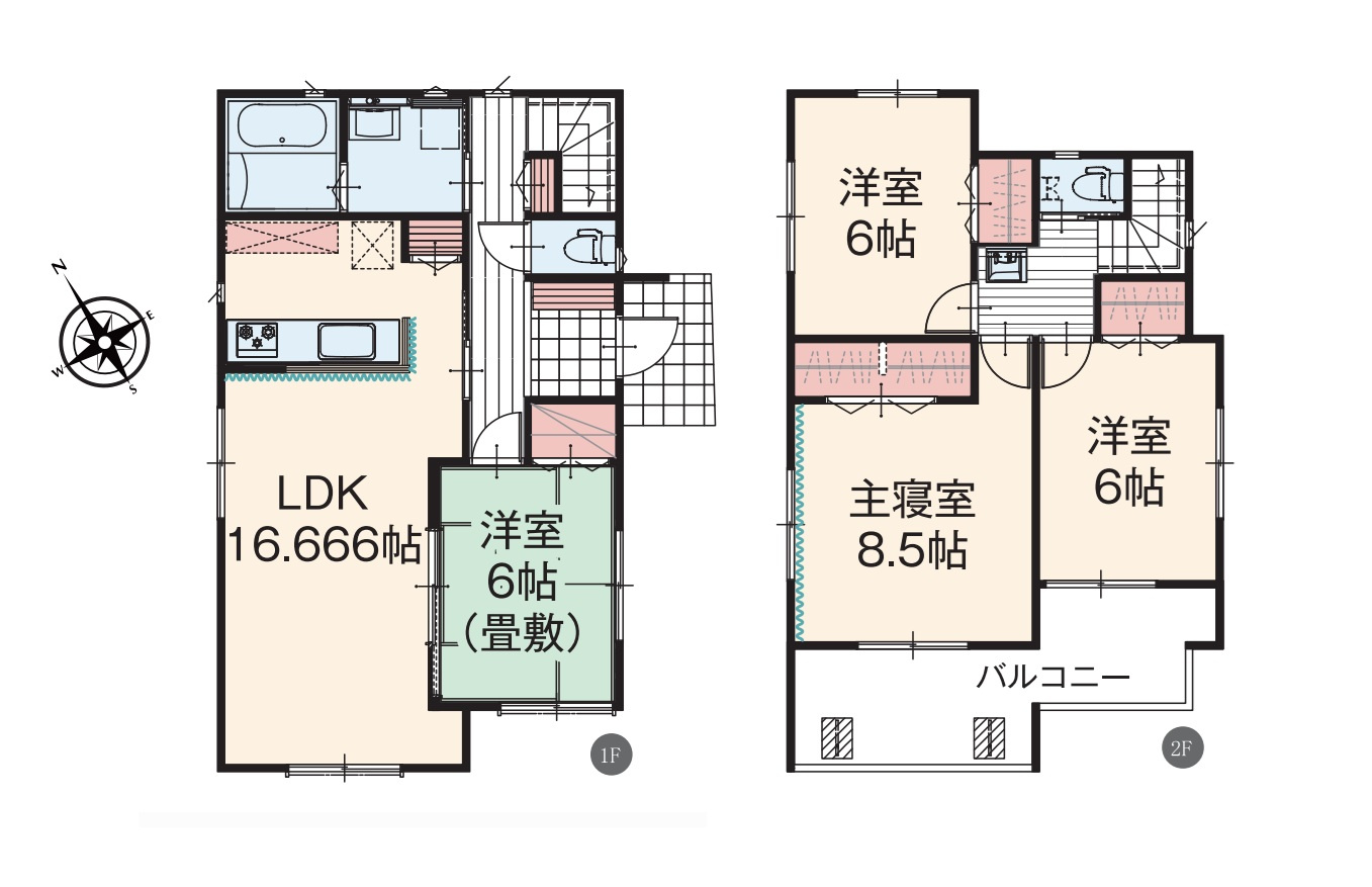 伊勢崎市新栄町　新築住宅全2棟の間取り|◇土地46.28坪　建物30.93坪　全居室収納付き　ワイドバルコニー◇